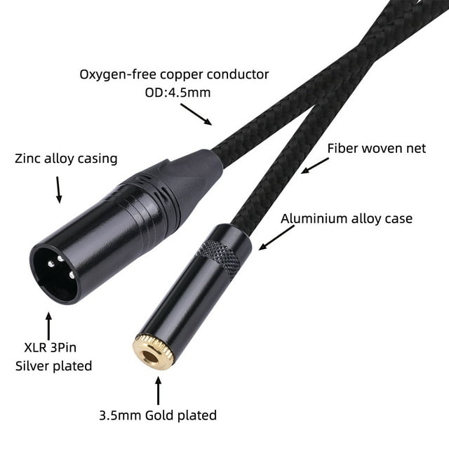 Dual Shielded Audio Cable Wear-resistant Plug Adapter Microphone Music Player. Dual Video Camera Switch Home Supplies for Smartphone Microphone Music Player 2m