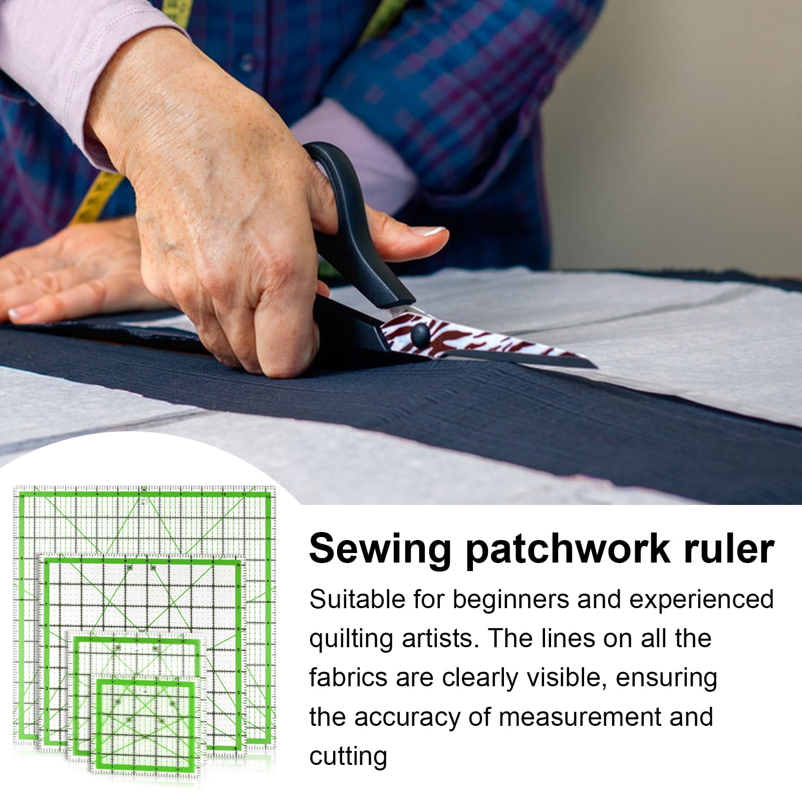 OIUR 4Pcs Acrylic Quilting Ruler 4.5/6/9.5/12.5-Inch Square Fabric Cutting Patchwork Ruler with Clear Mark DIY Sewing Craft Projects Template