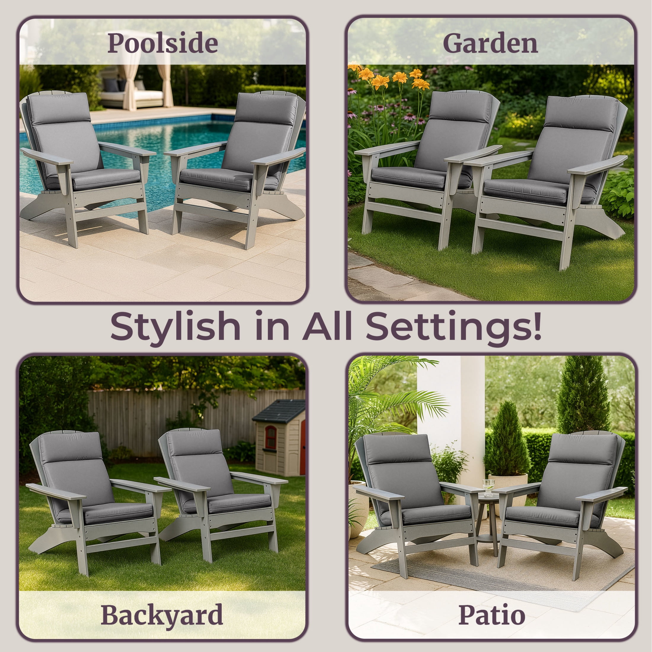 Lavish Home 45x21.5x3in High Back Outdoor Chair Cushions Set of 2 with Ties (Gray)