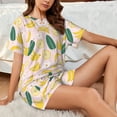 thumbnail image 4 of Fotbe Banana With Leaves Conjunto de Pijama Estampado para Mujer, 2 Piezas, Ropa de Dormir con Camiseta de Manga Corta y Shorts Suaves-4X-Large, 4 of 6
