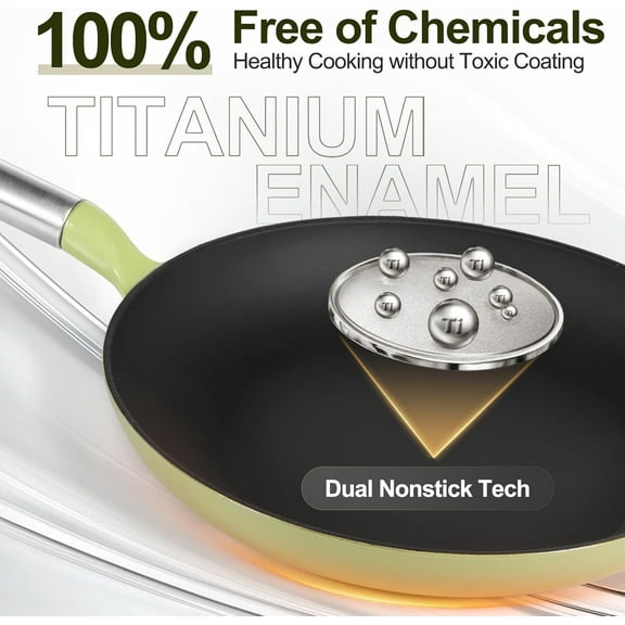 Cast Iron Frying Pan 11 Inch, Enameled Non Stick Skillet, PFOA/PFAS-Free Cooking Pan, Dishwasher & Oven Safe Kitchen Cookware, Sage Green