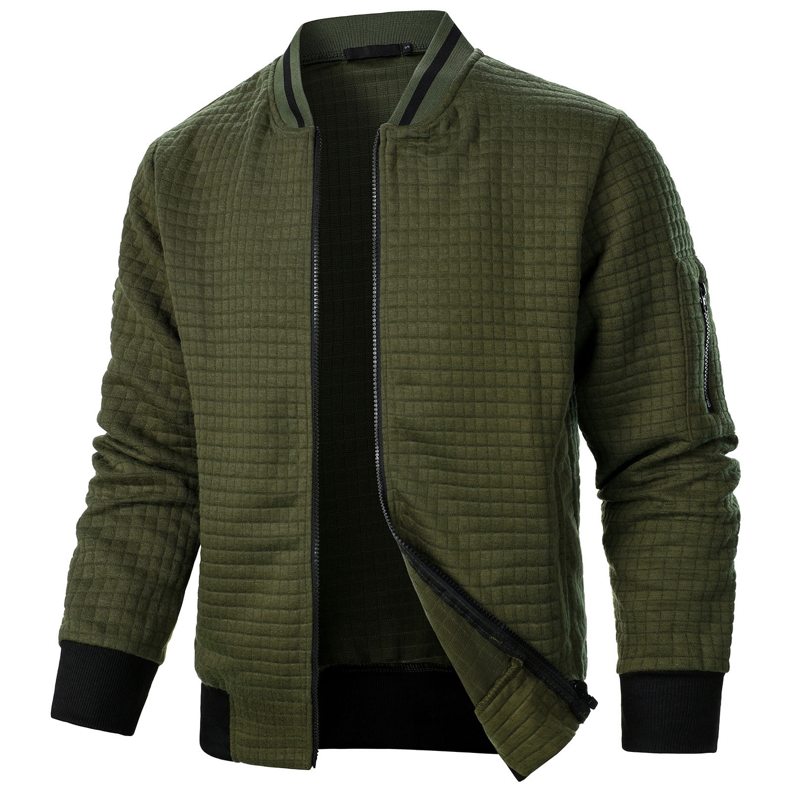 Njagoc2 Mens Lightweight Bomber Jackets Full Zip Sweatshirts No Hood Long Sleeve Loose Fit Winter Coat