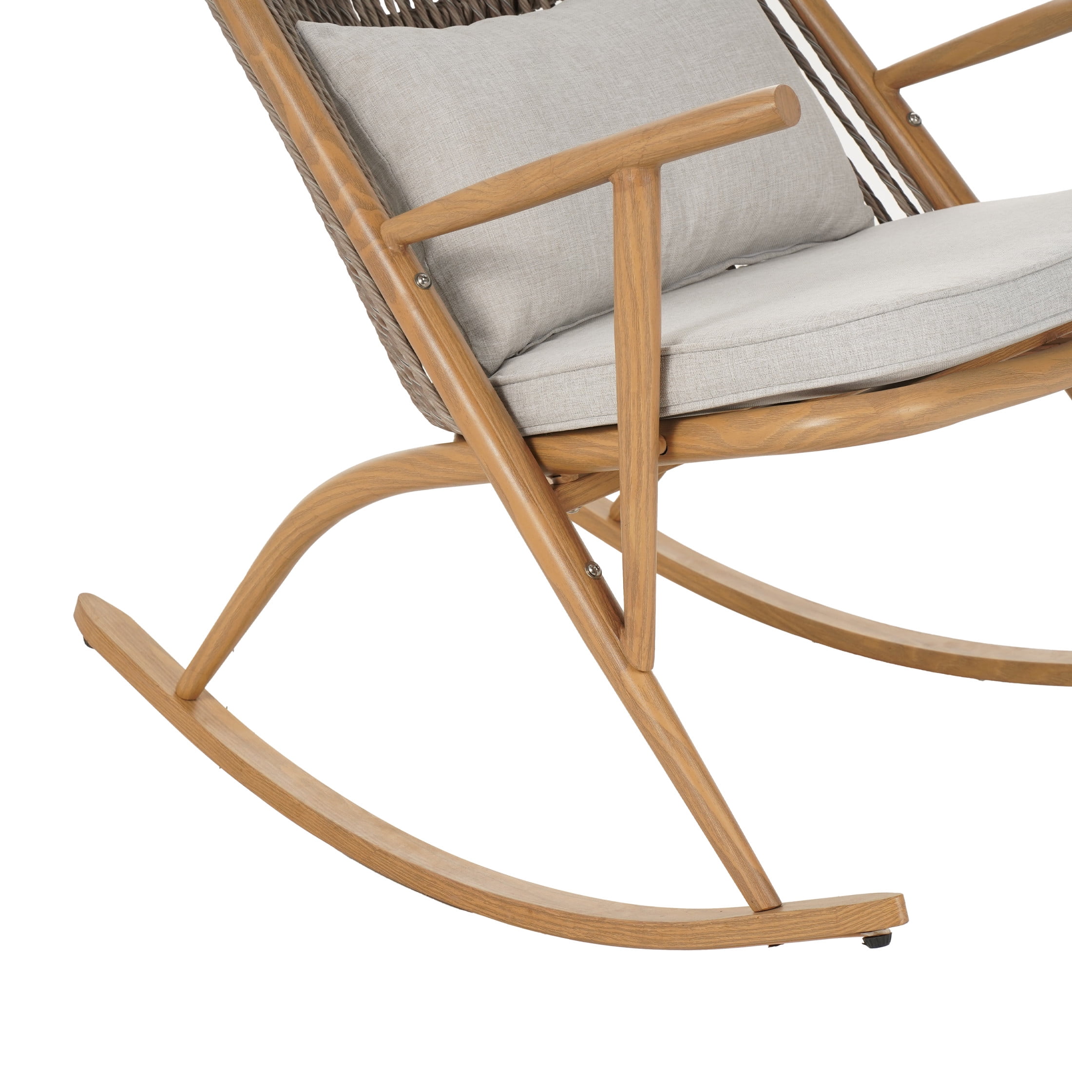 Christopher Knight Home Outdoor Iron Rattan Rocking Chair with 16.54" Side Table, Light Gray Cushion