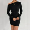 thumbnail image 7 of JIAYUE Women's Dress Mini Off Shoulder Slant Neck Long Sleeve Bodycon With Ruffle Casual Party Wear Stylish Female Dresses, 7 of 7