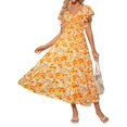 thumbnail image 1 of Vestido largo GRACE KARIN con estampado floral de verano, cuello en V y manga con volantes, 1 of 6