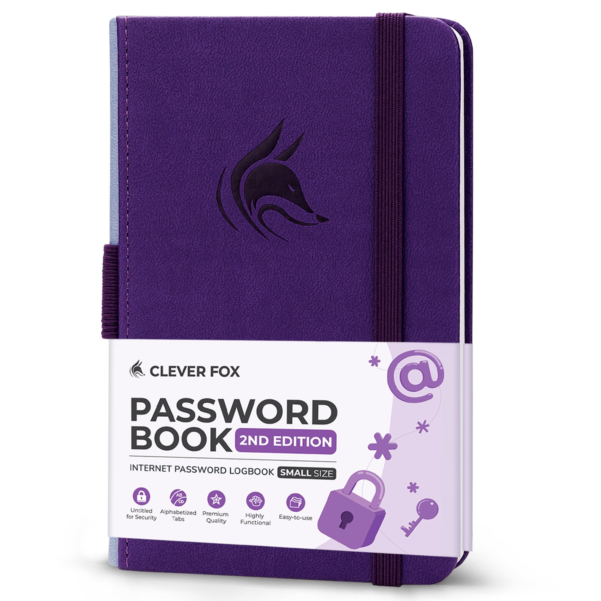 Clever Fox Pocket Password Book, Writing Notebook & Sketch Book, 3.5in x 5.6in, Purple, 120 Pages