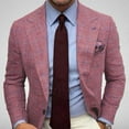 thumbnail image 2 of Penkiiy Men's Plaid lapel Long-Sleeved Business Casual Suit Blazer Jackets Lightweight Sports Coats One Button Red Clearance, 2 of 8