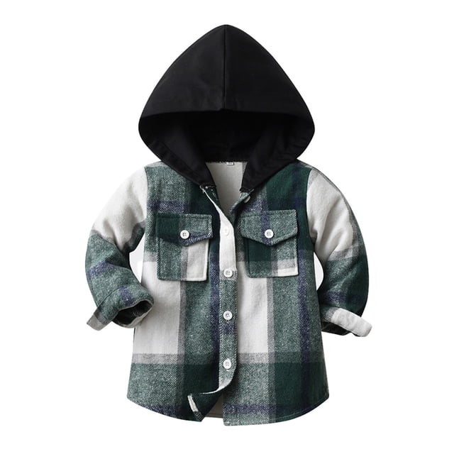 LLYwey Chandail à Capuchon Garçon Tout-Petit Rabais Chemise en Flanelle Veste à Carreaux Manches Longues Shacket Bébé Garçons Filles Automne Manteau Extérieur Nouveaux Chandails à Capuchon Décontractés Vestes Extérieur Noir 4-5T