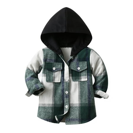 

Luxalzxs Kids Toddler Boys Girls Plaid Button Down Shirt Long Sleeve Flannel Buffalo Plaid Tops Hooded Jacket Fall Winter Clothes