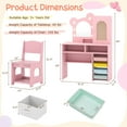 thumbnail image 3 of Costway Kids Vanity with Lights with 5 Drawers & 2 Compartments, Single-door Cabinet Pink, 3 of 10