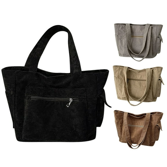 Modstep Corduroy Tote Bag for Women with Zipper and Pockets Shoulder Handbags Large Casual Travel Bags