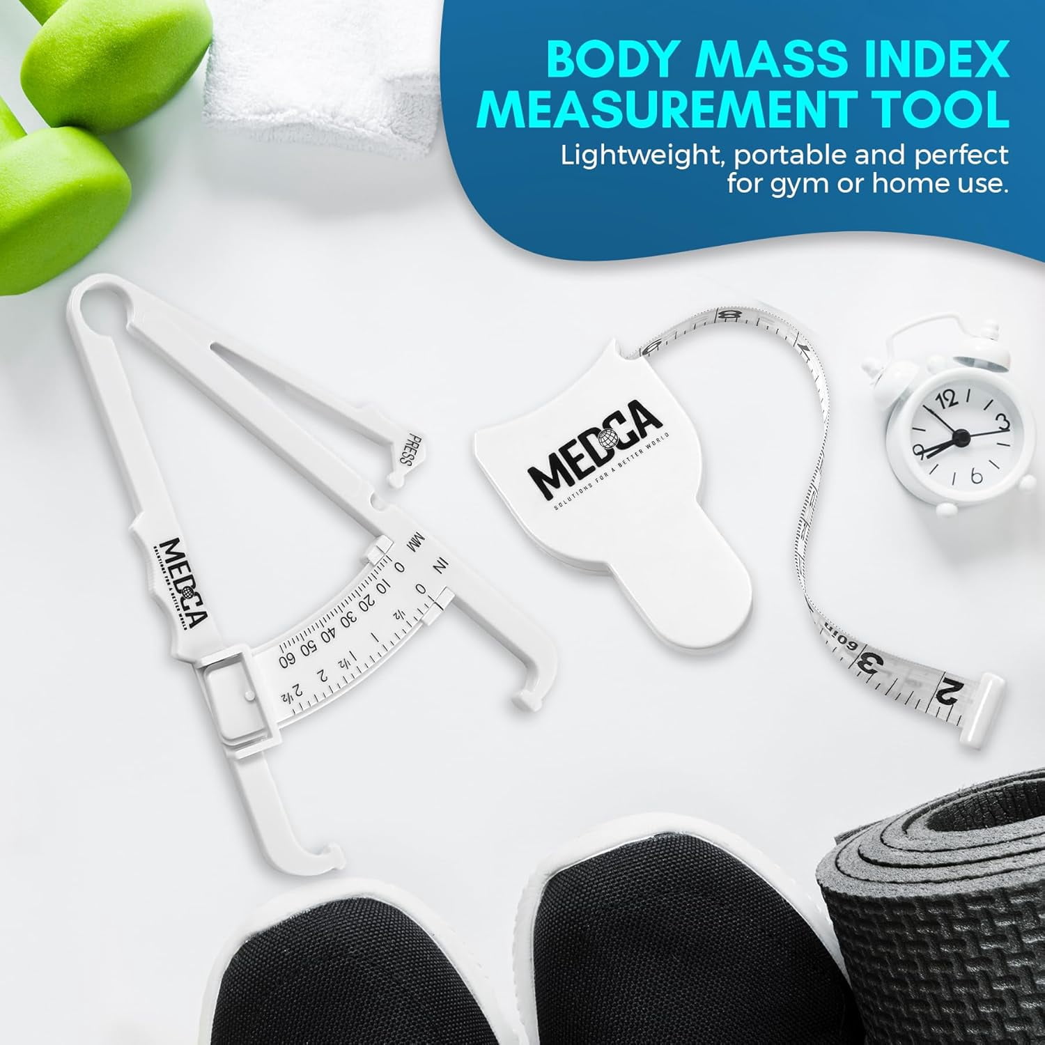 Body Fat Caliper & Measuring Tape Set for Body Measurement, Skinfold Calipers with Body Tape Measure for Fitness & Weight Loss Tracking, White, Case of 50