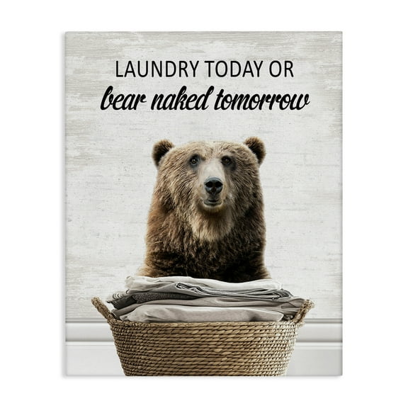 Stupell Industries Laundry Or Bear Naked Quotes and Sayings Painting Wrapped Canvas Canvas Art Print Wall Art, 16 x 20