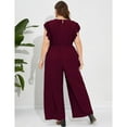 thumbnail image 4 of Yesfashion Women Plus Size Jumpsuit Wrap V Neck Ruffle Short Sleeves High Waist Wide Leg Romper Pants, 4 of 5
