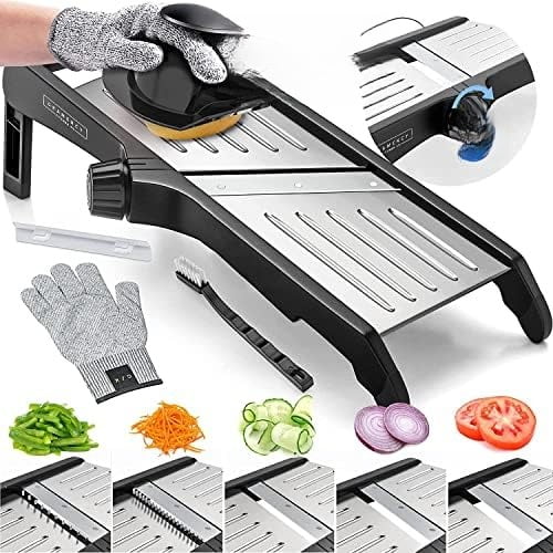 Gramercy Mandoline Food Slicer, Vegetable Cutter, Potato Slicer, Mandolin for Kitchen, Veggie Cutter, Cucumber Tool - Comes with One Pair Cut-Resistant Gloves