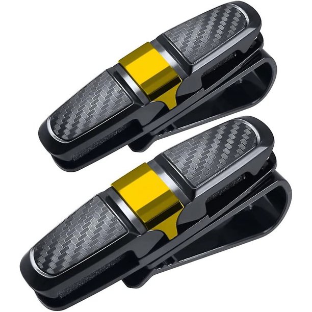 Paquete de 2 soportes para gafas para parasol de coche, montura para gafas de sol con clip para tarjeta de billete, negro + dorado