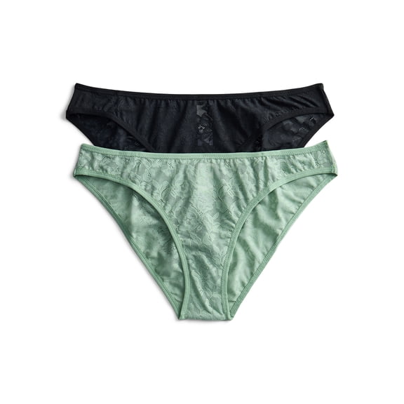 Joyspun Women's Soft Stretch Lace Bikini Panties, 2-Pack, Sizes XS-3XL