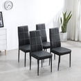 thumbnail image 3 of Faux Leather Dining Chairs Set of 4, High Back Kitchen Chairs with 6 Grids Decoration, Side Chairs with Padded Seat Cushion, for Dining Room, Kitchen, Living Room, Black, 3 of 8