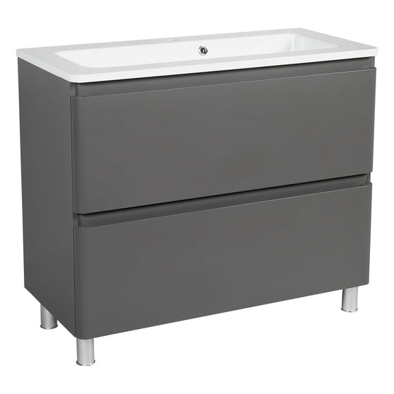 Modern Free Standing Bathroom Vanity with Washbasin | Comfort Gray Matte Collection | Non-Toxic Fire-Resistant MDF-28"-No Mirror