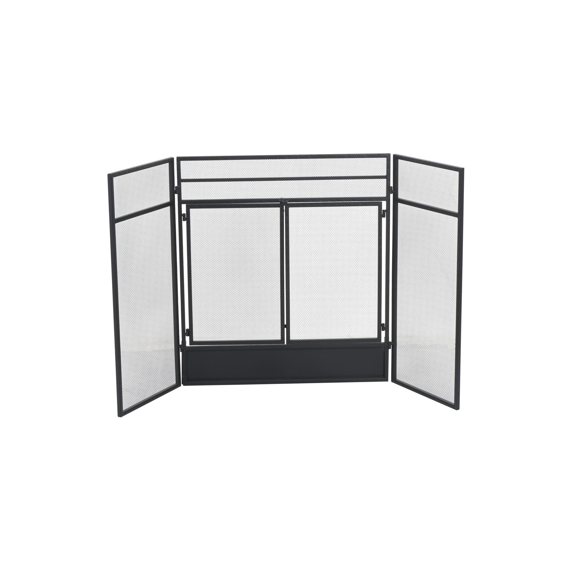 DecMode 27" x 30" Black Metal 3 Panel and 2 Door Geometric Fireplace Screen with Mesh Backing, 1-Piece