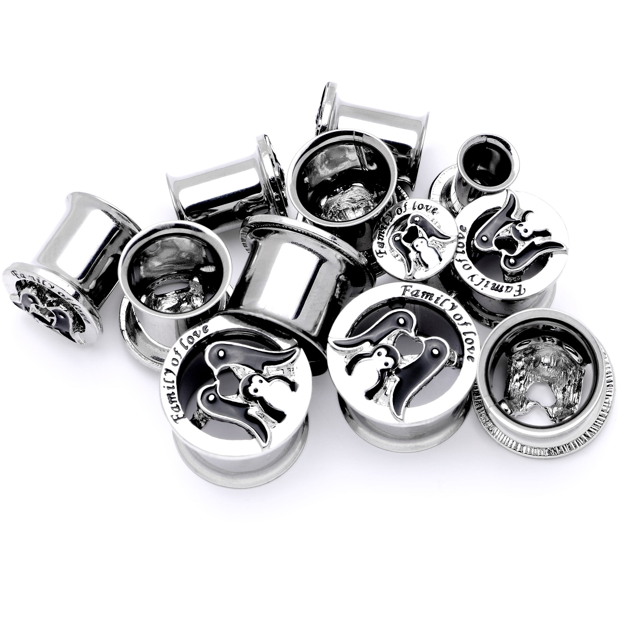 Body Candy Women 00 Gauge 2PC Steel Double Flare Tunnel Plug Set Family of Love Penguin Ear Plug Gauges 10mm