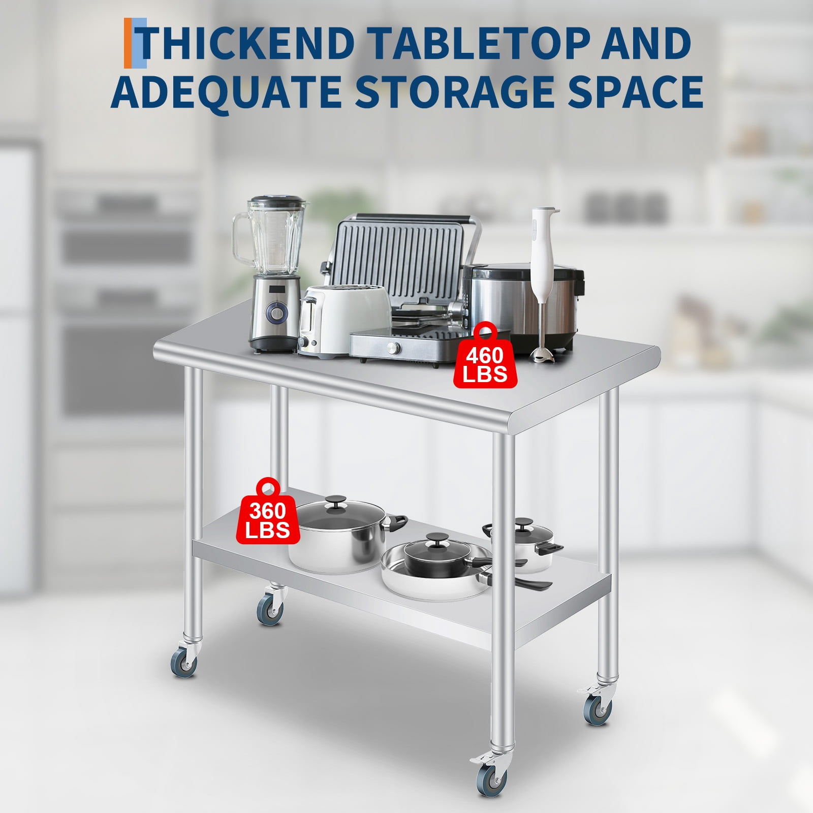 Commercial Grade Stainless Steel Outdoor Prep Table with Backsplash – Adjustable Undershelf, Caster Wheels – Heavy Duty Kitchen Storage Work Table for Patio, Restaurant – 24 x 48 Inch