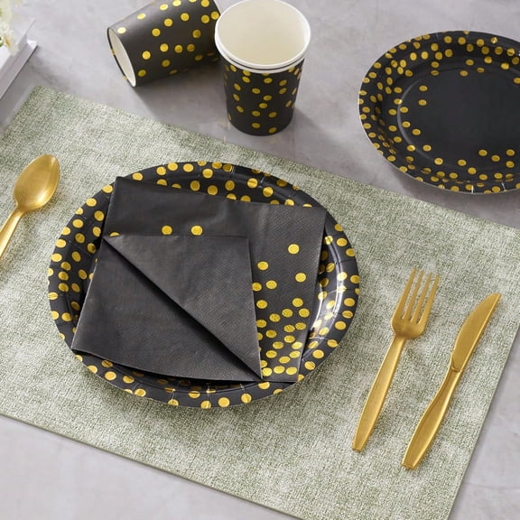 Xipavic 175PCS Party Packs Black Gold Paper Plates Disposable Dinnerware Set for 25 Guests