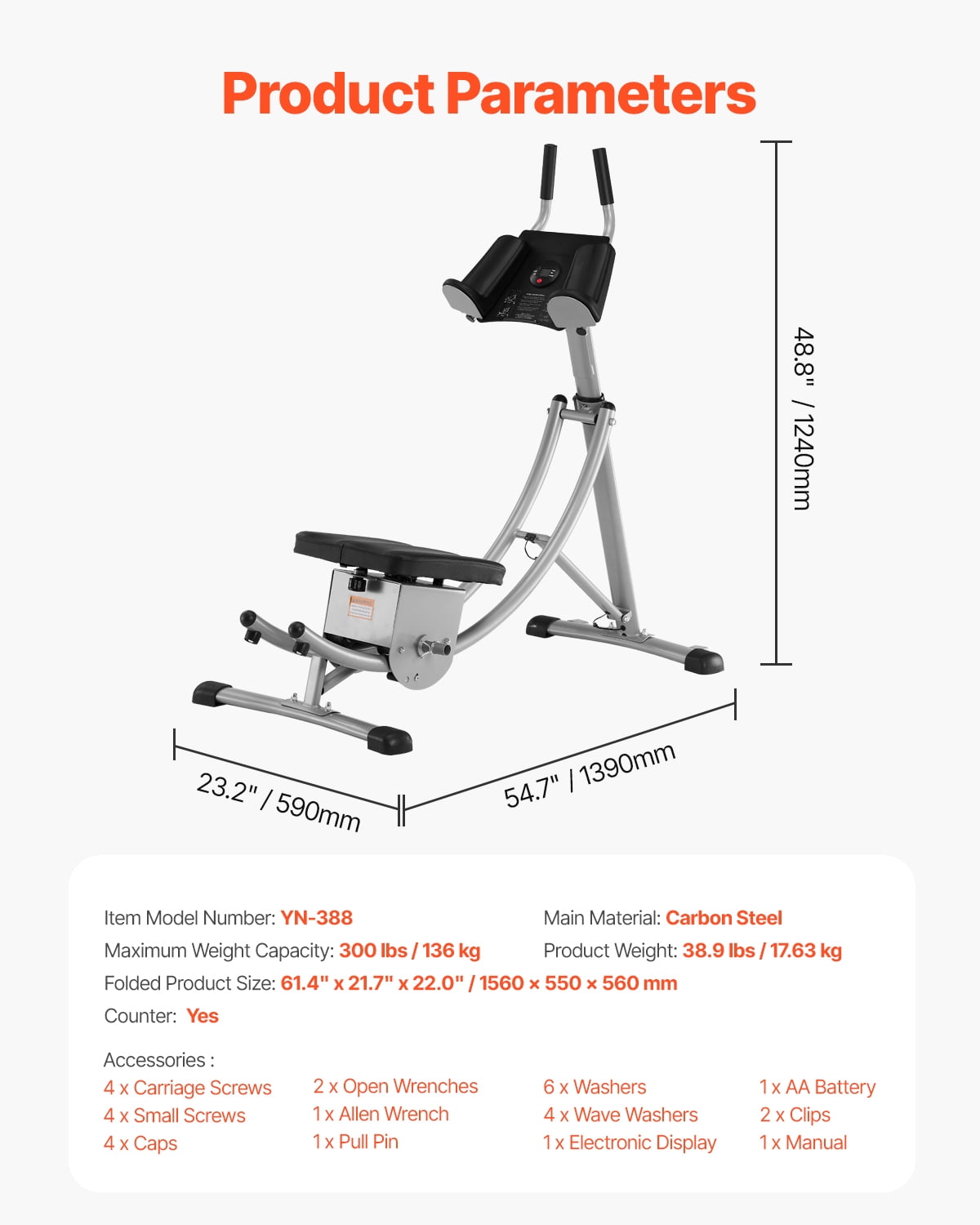 KFFKFF Core Exercise Device, Home Gym Abdominal Gear, Women's Core & Abdominal Training Equipment, 300 lbs Load Limit Strength Conditioning Ab Cruncher, Adjustable Collapsible Workout Tool