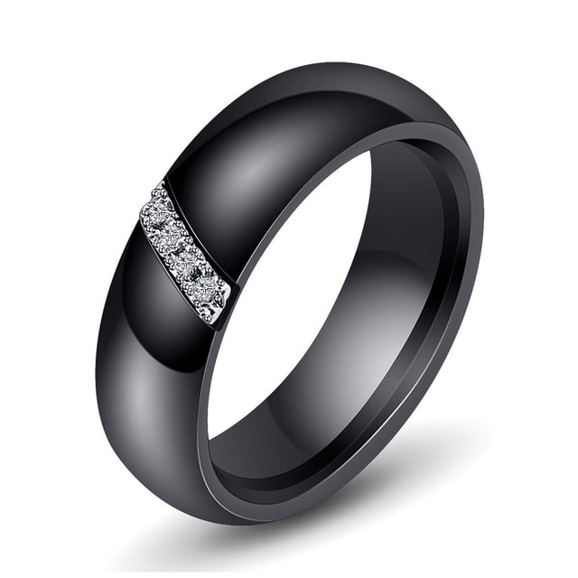 Sonducket Anillo de circón con incrustaciones Blanco Negro Cerámica Estilo simple Anillos de acero de titanio Accesorio de moda Mujeres Pareja Type3 NO3