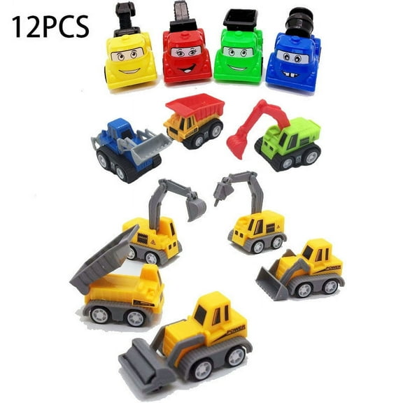 OUSITAI 12 Pack Mini Assorted Construction Vehicles & Race Car Toy, Vehicles Truck Mini Car Toy for Kids Toddlers Boys Child, Pull Back & Go Car Toy Play Set for Christmas Birthday Gift Party