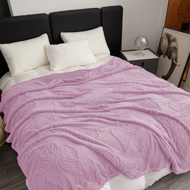 Kugisaki Dimensional Jacquards Blanket Double Sided Velvet Butterflies Car Blanket Office Nap Cover Blanket on Clearance