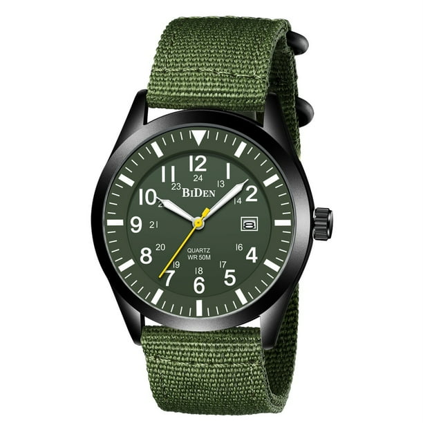 Men s Watches Men s Military Watches Analog Quartz Military Watch Men s Waterproof Wristwatches Date Black Shell Light Green Face Green Nylon Strap