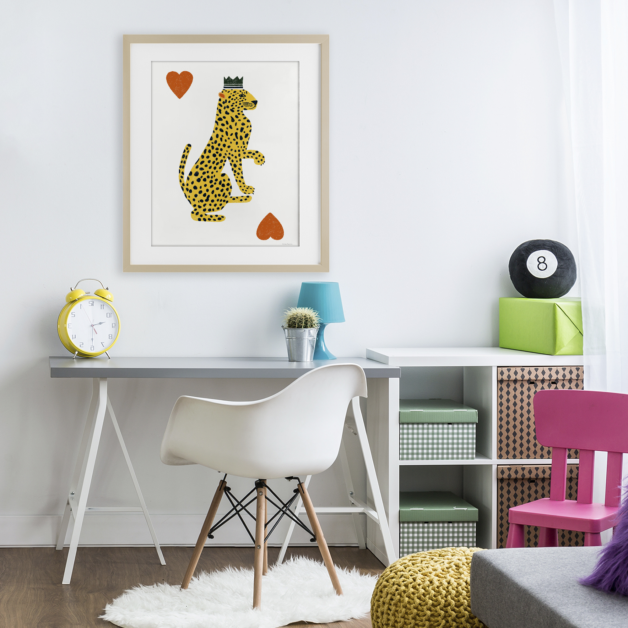 Leopard & Hearts Card Birch Framed Print Under Glass, design by Svetlana Aleynikova
