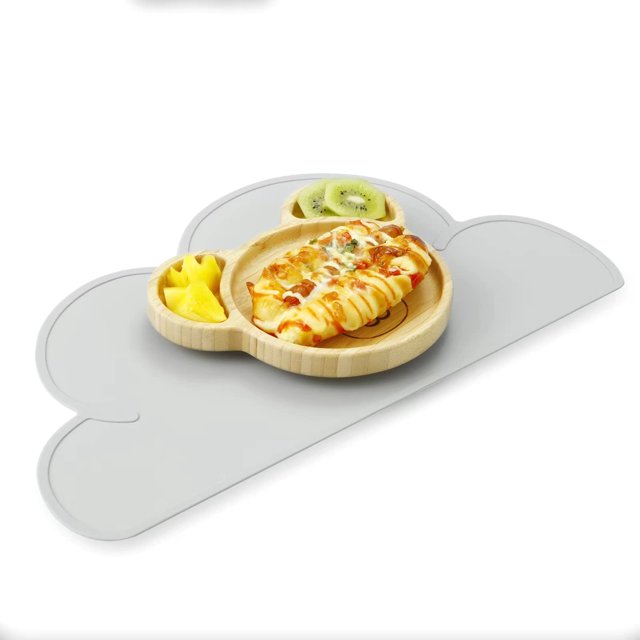 Juego de 2 manteles individuales de silicona aptos para uso alimentario para bebés (gris azulado)