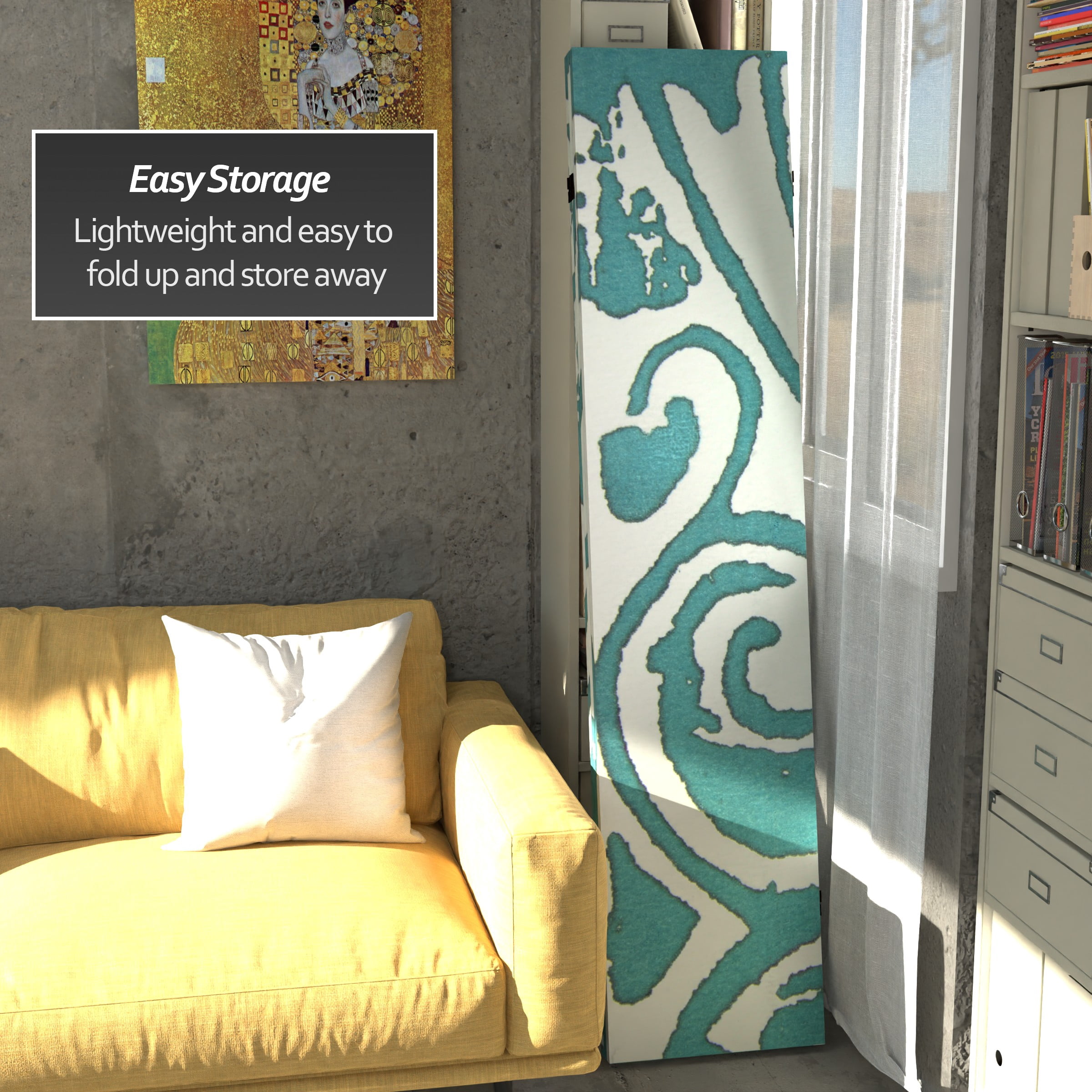 Oriental Furniture 6 ft. Tall Teal Vineyard Canvas Room Divider - 3 Panel