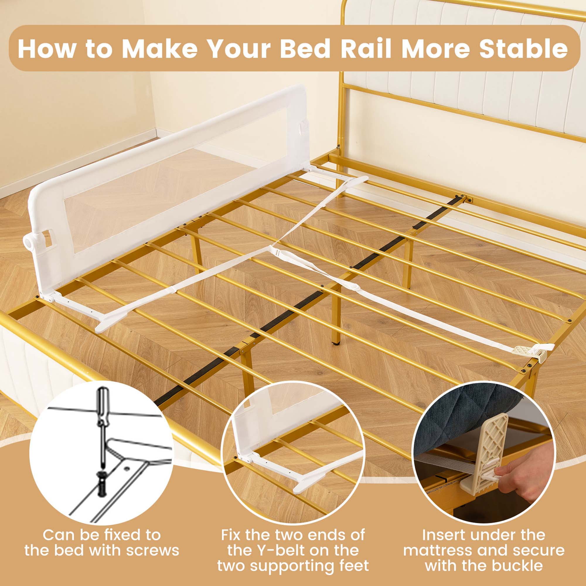 Babyjoy 59'' Breathable Safety Bed Rail Guard Toddlers Kids Baby Swing Down Bedrail White, Overall Dimension: 59"L x 16"W x 16.5"H