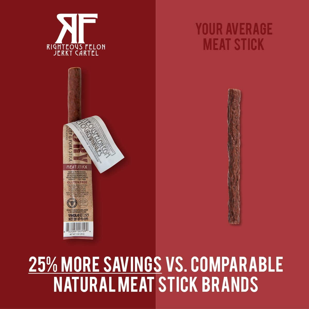 Righteous Felon Meat Sticks Variety pack - Grass-Fed Beef - Low Sugar, High Protein Snack, 10-pack