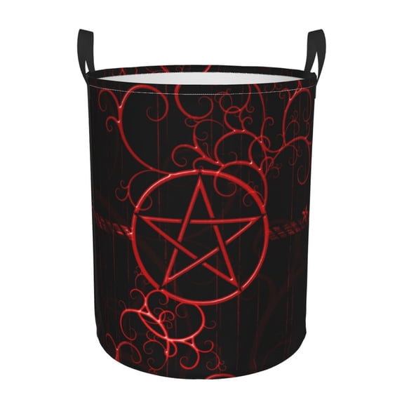 XMXY Round Laundry Basket Organizer, Darkness Occult Pentagram Waterproof Collapsible Dirty Clothes Basket Laundry Hamper, Small Size
