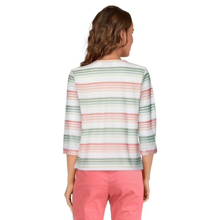 Alfred Dunner Womens Chevron Stripe Print Body-Lined Knit Top With