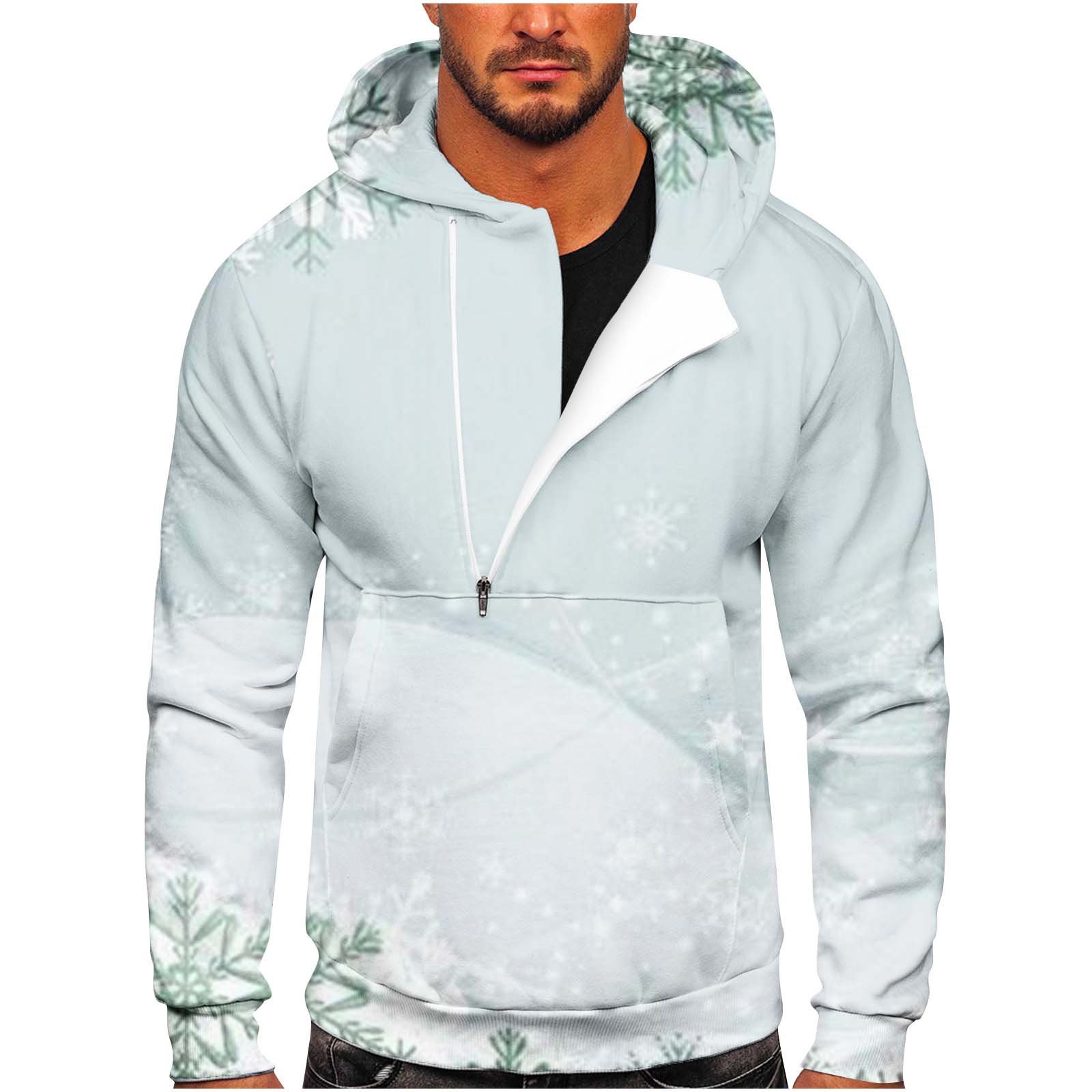 Men Casual Christmas Print Sports Fitness Pullover Hooded Half-Zip Sweatshirt  Green XL | Walmart Canada