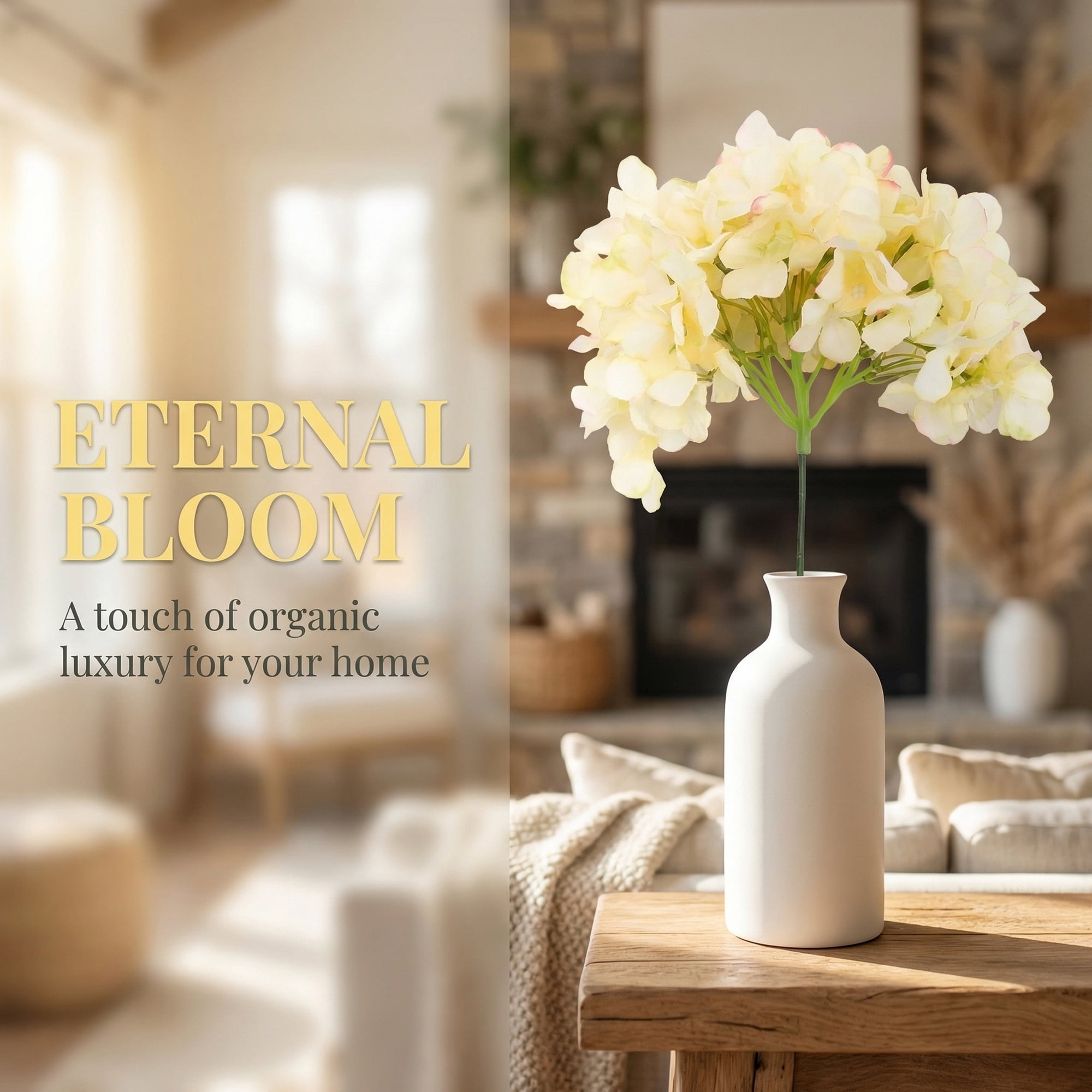 Unique Bargains Artificial Hydrangea Flowers Silk Bouquet Yellow 17.3inch