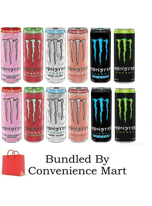 Monster Energy Drink 12oz, Sugar Free, 6 Flavor Variety Pack, Bundled by Convenience Mart, 12 Ounce (12-Pack)