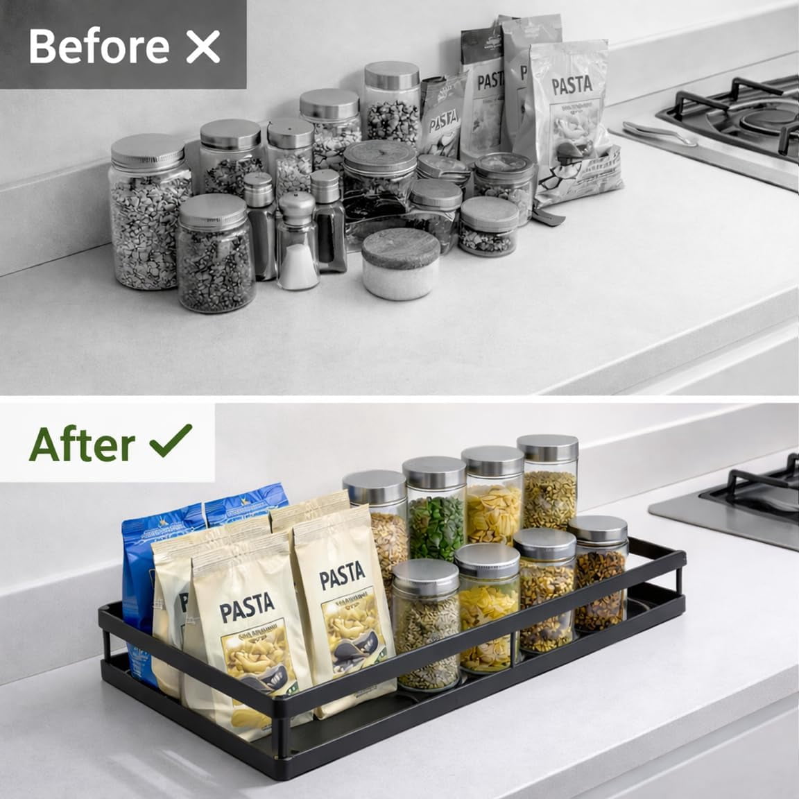 RGHJAR-Under Sink Organizer, Dual-Rail Ball-Bearing, Under Kitchen Sink Organizer, 6-Level Adjustable, Under Cabinet Organizer, No-Drill Adhesive/Suction, Under Sink Storage (Black, Single Layer - 1