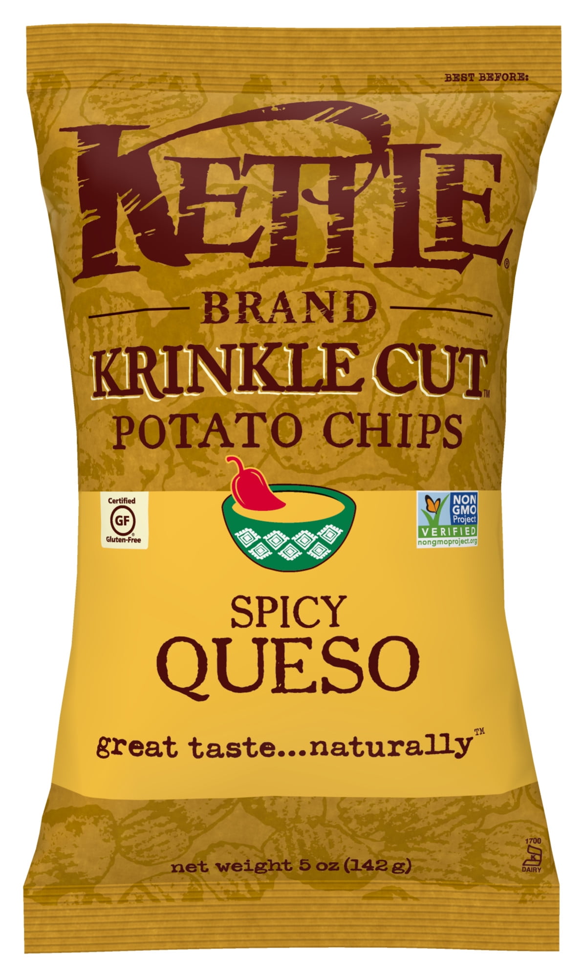 Kettle Brand Potato Chips, Krinkle Cut Spicy Queso Kettle Chips, 5 oz ...