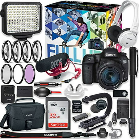 Canon EOS 7D Mark II DSLR Camera (Wi-Fi) Premium Video Creator Kit with Canon 18-55mm Lens + Sony Monitor Series Headphones + Video LED Light + 32gb Memory + Monopod + High End Accessory