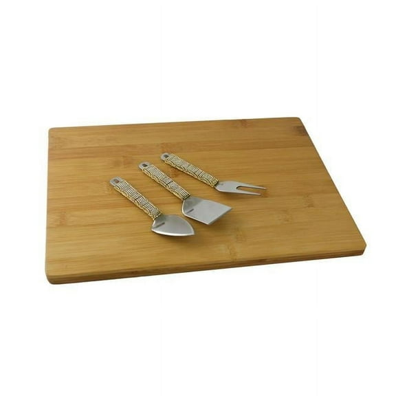 Three Star SX3130 13.25 x 9.5 in. Gold & Crystal Cheese Board With Utensil Set - 3 Piece
