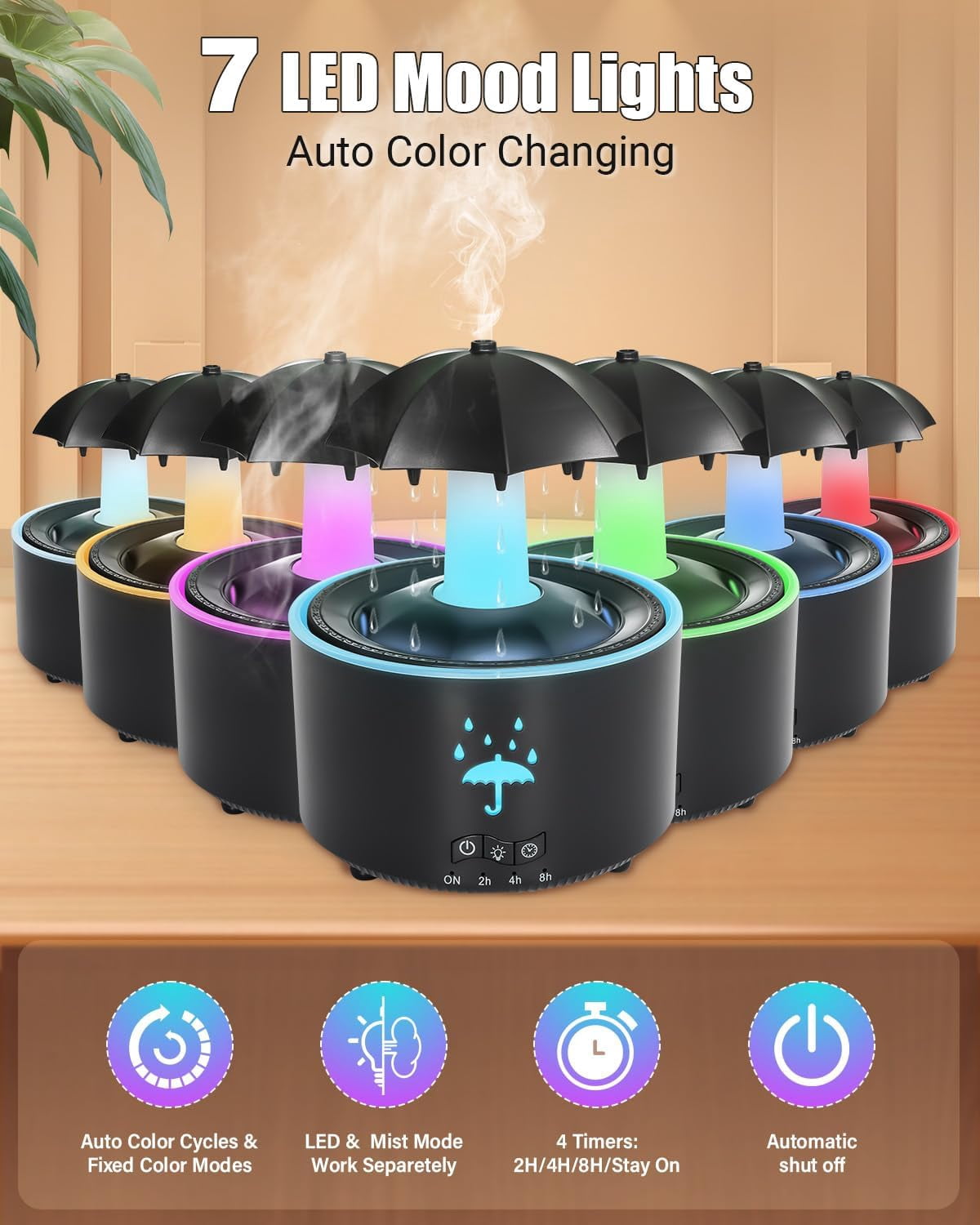 Eurhowing 350ML Cool Mist Humidifier for Bedroom & Baby Room, 3-IN-1 Essential Oil Diffuser, Remote Control Air Vaporizer 7-Color Light, Auto Shut-Off, Ultra Quiet, Black