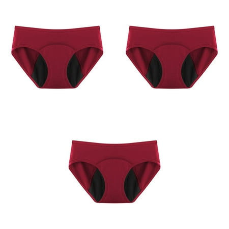 Xunlbb Women s Plus Size Panties  3PC Women s Large Size Four Layer Physiological Underwear With High Absorption Capacity  Breathable And Leak Proof Medium And Low Waisted Cotton Underwear (Wine XS)