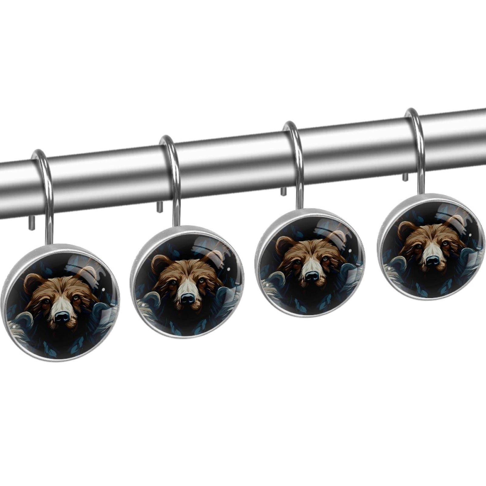 HemaKayy 12 Pcs Decorative Shower Curtain Hooks - Stainless Steel Rings for Bathroom Decor - Easy Glide & Secure Hold - Perfect Decoration for Bathroom Shower Rods - Animal Bear