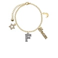 thumbnail image 2 of Delight Jewelry Black Nickeltone Crystal Initial - F - Beaded Border - Goldtone Dream Big Charm Bracelet, 7.5+2" Extender, 2 of 4